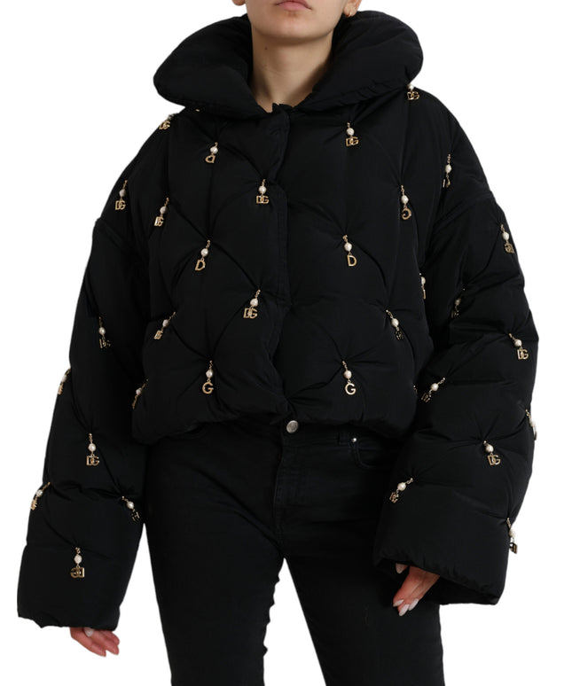 Dolce & Gabbana Black Embellished Quilted Shell Bomber Jacket