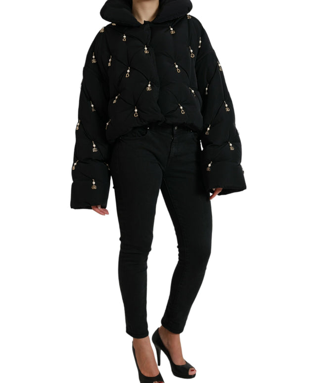 Dolce & Gabbana Black Embellished Quilted Shell Bomber Jacket