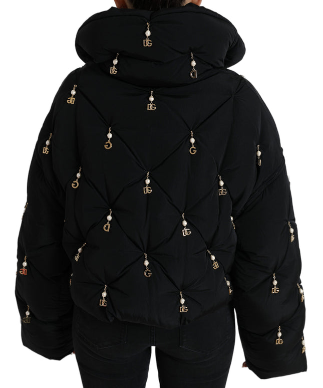 Dolce & Gabbana Black Embellished Quilted Shell Bomber Jacket