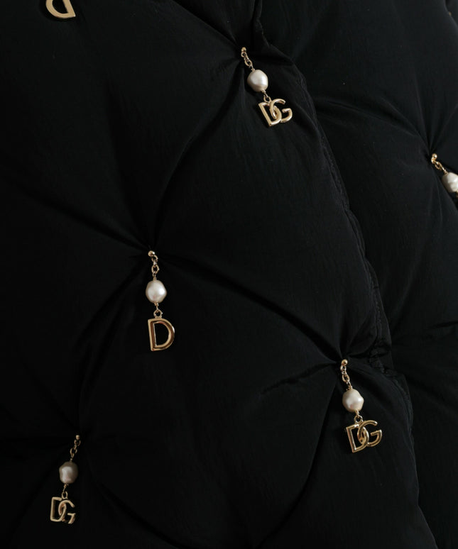 Dolce & Gabbana Black Embellished Quilted Shell Bomber Jacket