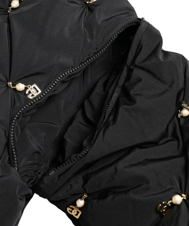Dolce & Gabbana Black Embellished Quilted Shell Bomber Jacket