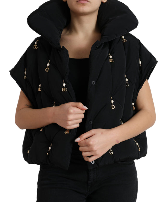 Dolce & Gabbana Black Embellished Quilted Shell Bomber Jacket
