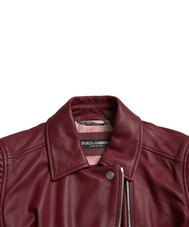 Dolce & Gabbana Bordeaux Leather Biker Coat Lambskin Jacket