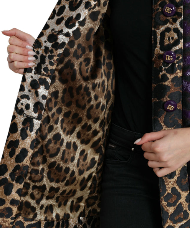 Dolce & Gabbana Purple Lamé Jacquard Tiger Print Coat Jacket