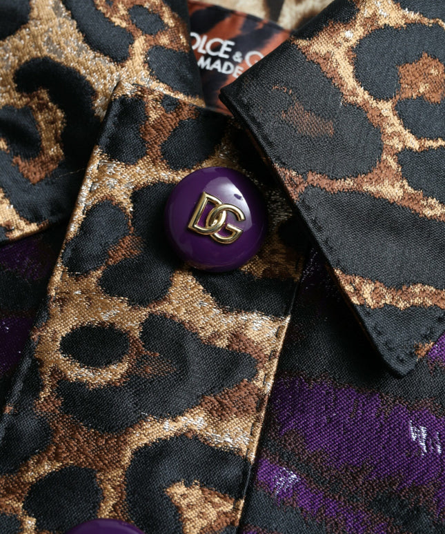 Dolce & Gabbana Purple Lamé Jacquard Tiger Print Coat Jacket