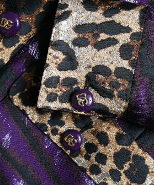 Dolce & Gabbana Purple Lamé Jacquard Tiger Print Coat Jacket