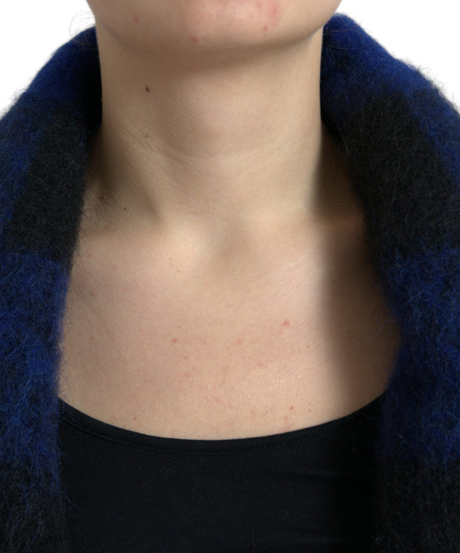 Dolce & Gabbana Black Blue Buffalo Check Poncho Coat Sweater