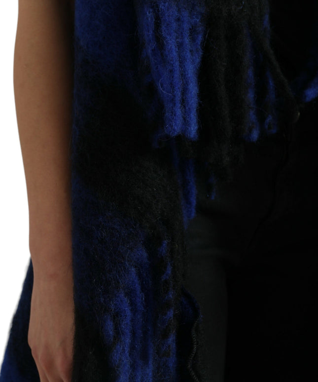 Dolce & Gabbana Black Blue Buffalo Check Poncho Coat Sweater