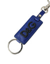 Dolce & Gabbana Blue Calf Leather DG Logo Silver Brass Keyring Keychain