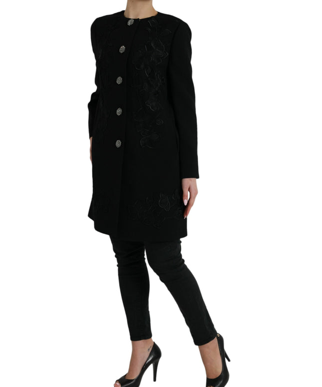 Dolce & Gabbana Black Floral Wool Button Embellished Jacket