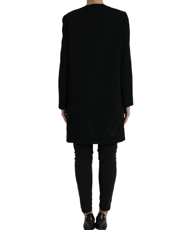 Dolce & Gabbana Black Floral Wool Button Embellished Jacket