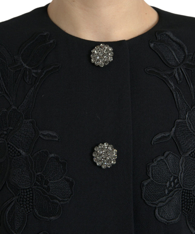 Dolce & Gabbana Black Floral Wool Button Embellished Jacket