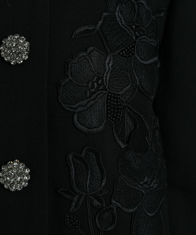 Dolce & Gabbana Black Floral Wool Button Embellished Jacket