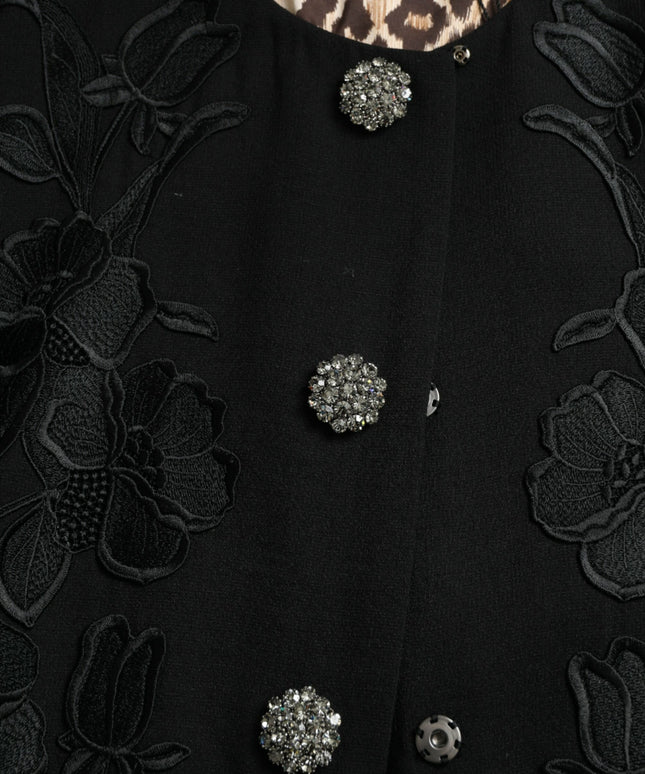 Dolce & Gabbana Black Floral Wool Button Embellished Jacket