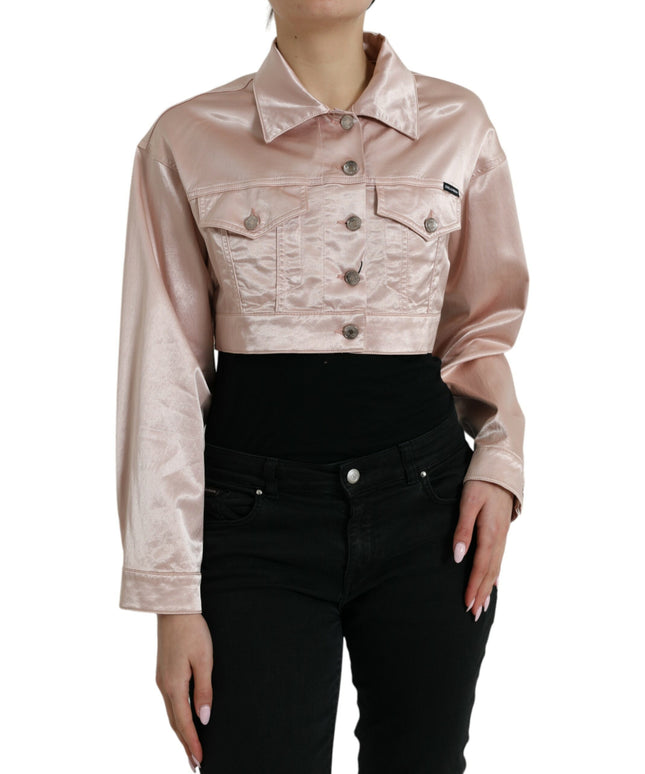 Dolce & Gabbana Pink Cotton Stretch Collared Cropped Jacket