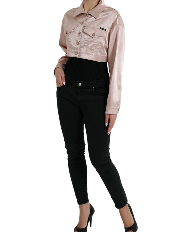 Dolce & Gabbana Pink Cotton Stretch Collared Cropped Jacket