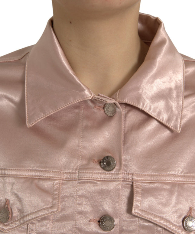 Dolce & Gabbana Pink Cotton Stretch Collared Cropped Jacket