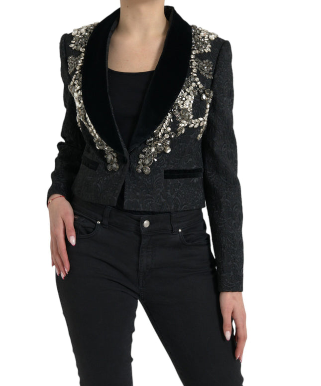 Dolce & Gabbana Black Crystal Embellished Overcoat Jacket
