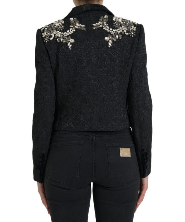 Dolce & Gabbana Black Crystal Embellished Overcoat Jacket