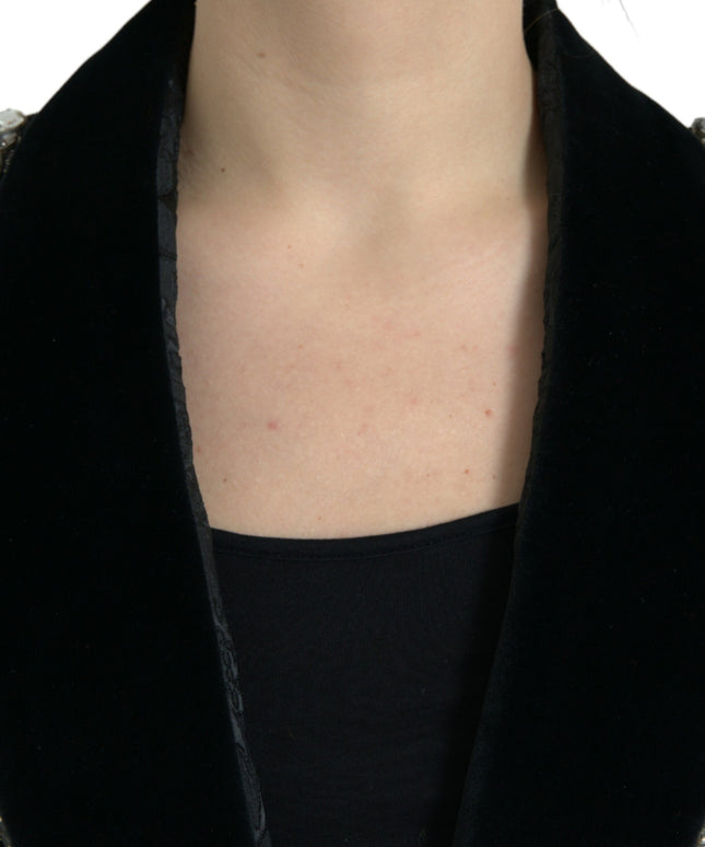 Dolce & Gabbana Black Crystal Embellished Overcoat Jacket