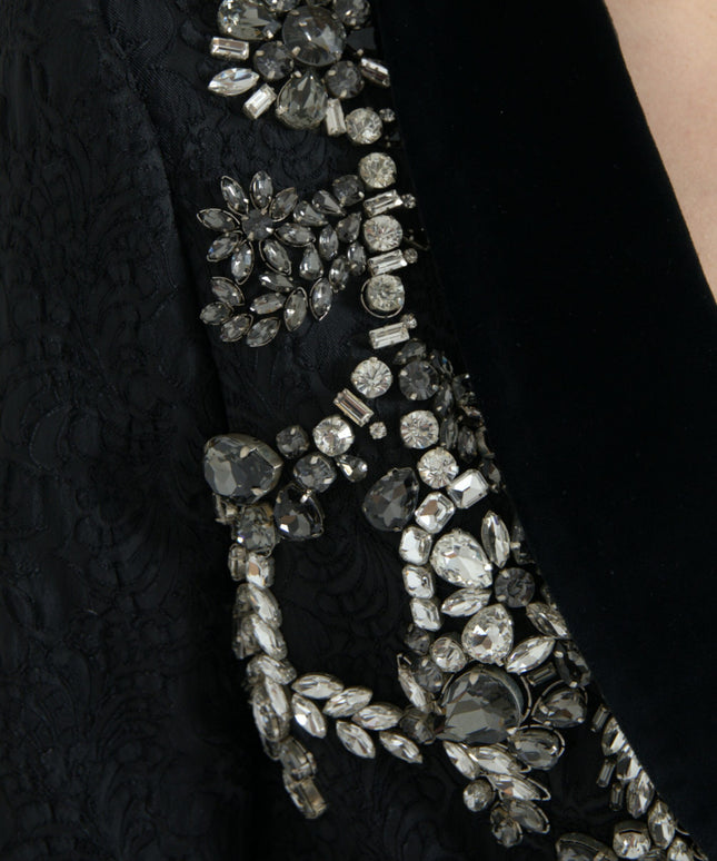 Dolce & Gabbana Black Crystal Embellished Overcoat Jacket
