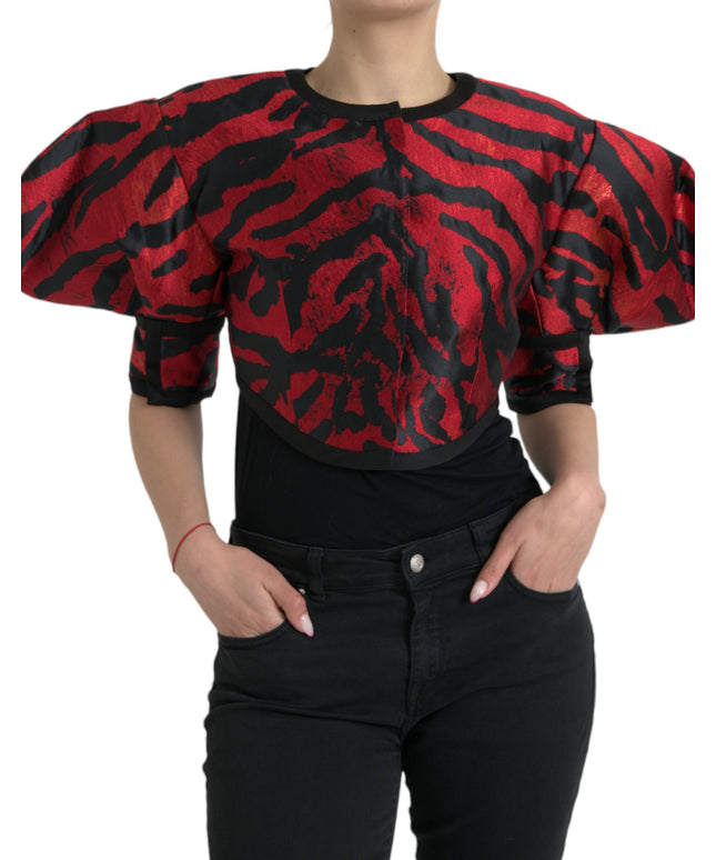 Dolce & Gabbana Black Red Patterned Cropped Coat Jacket