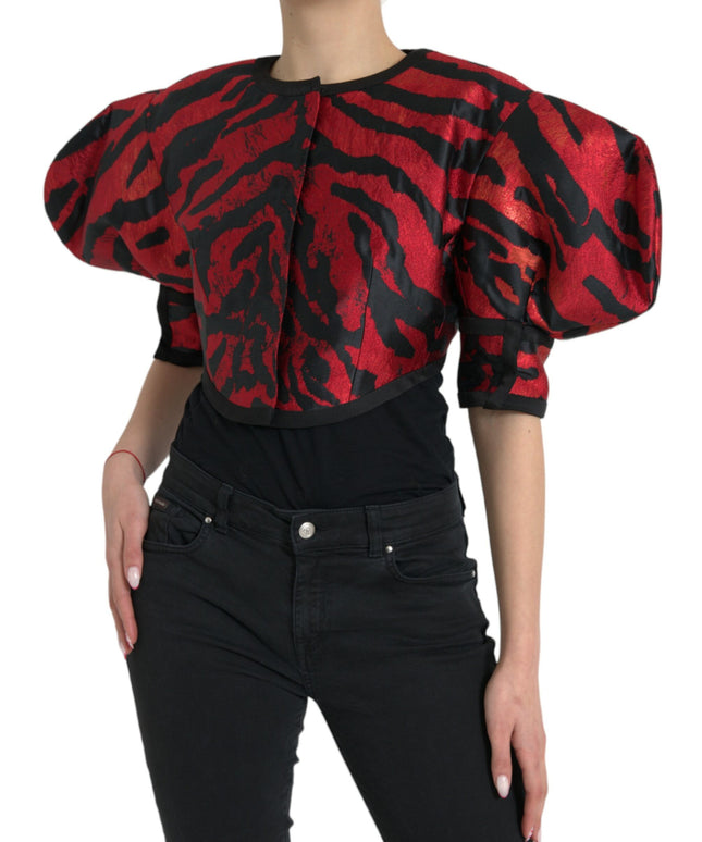 Dolce & Gabbana Black Red Patterned Cropped Coat Jacket