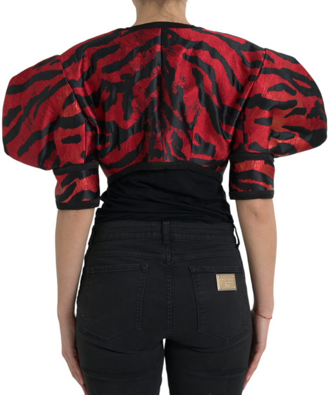 Dolce & Gabbana Black Red Patterned Cropped Coat Jacket