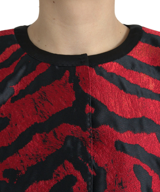 Dolce & Gabbana Black Red Patterned Cropped Coat Jacket