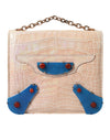 Balenciaga Beige Blue Agate Exotic Leather Gold Chain Purse Bag