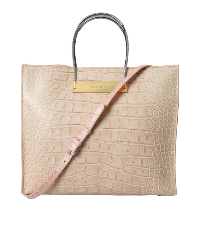 Balenciaga Pink Exotic Leather Embossed Cable Handle Shopper Tote Bag