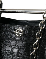 Balenciaga Black Exotic Skin Leather Maxi Bucket Tote Purse Bag