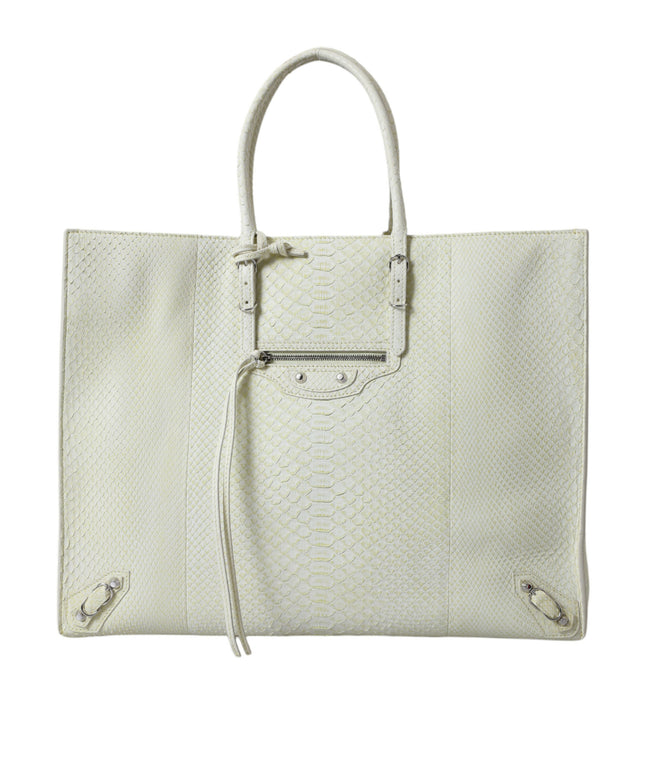 Balenciaga White Yellow Exotic Skin Leather Shopping Tote PAPIER Bag