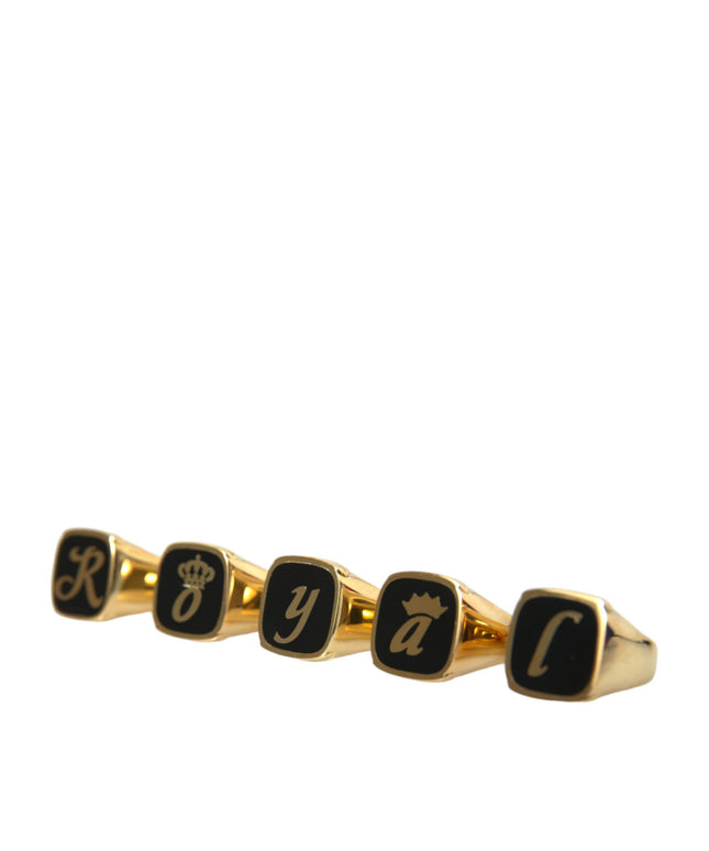 Dolce & Gabbana Gold Brass ROYAL Enamel Set of 5 Ring