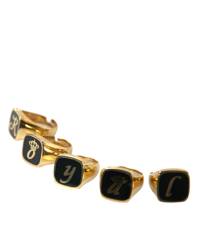 Dolce & Gabbana Gold Brass ROYAL Enamel Set of 5 Ring