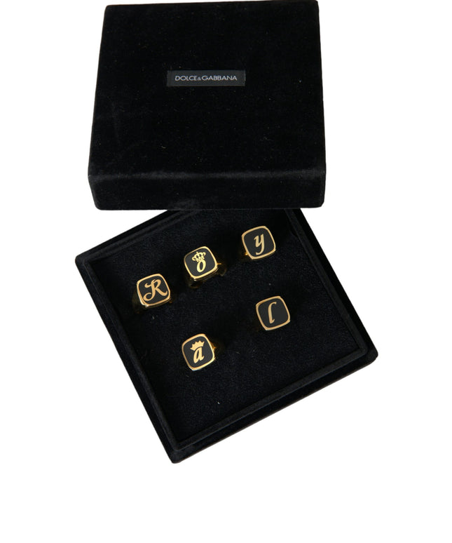 Dolce & Gabbana Gold Brass ROYAL Enamel Set of 5 Ring