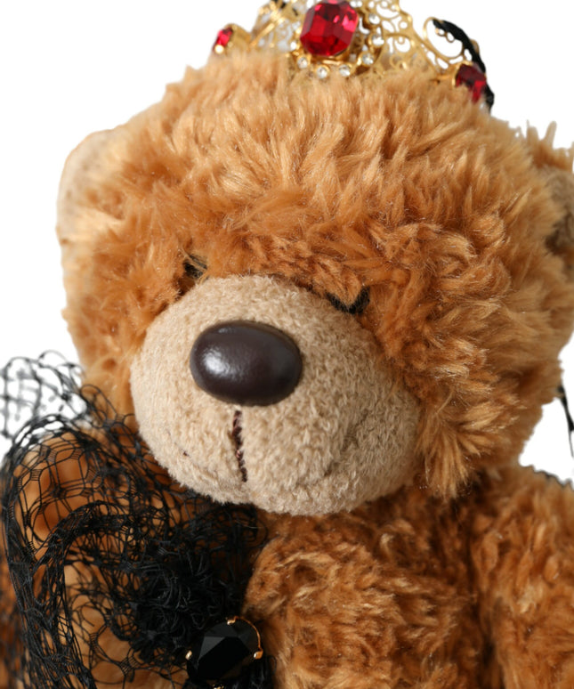 Dolce & Gabbana Brown Teddy Bear Gold Crystal Crown Hair Band Diadem