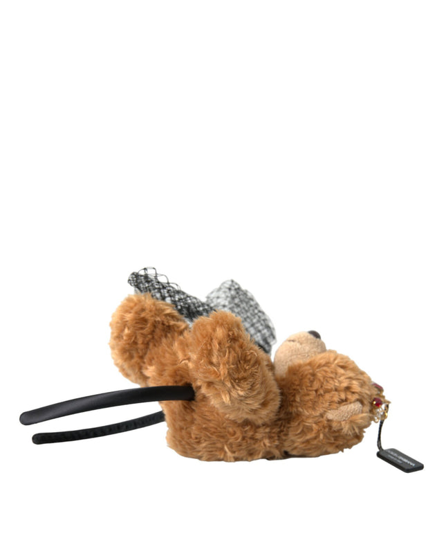 Dolce & Gabbana Brown Teddy Bear Gold Crystal Crown Hair Band Diadem