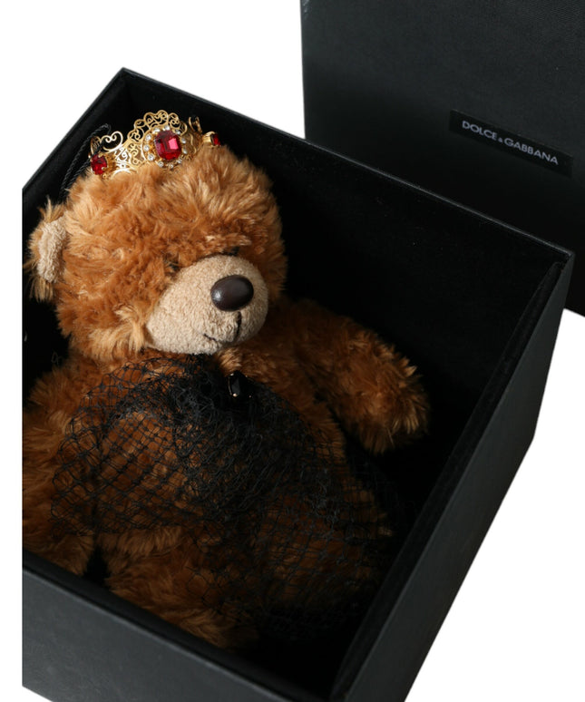Dolce & Gabbana Brown Teddy Bear Gold Crystal Crown Hair Band Diadem