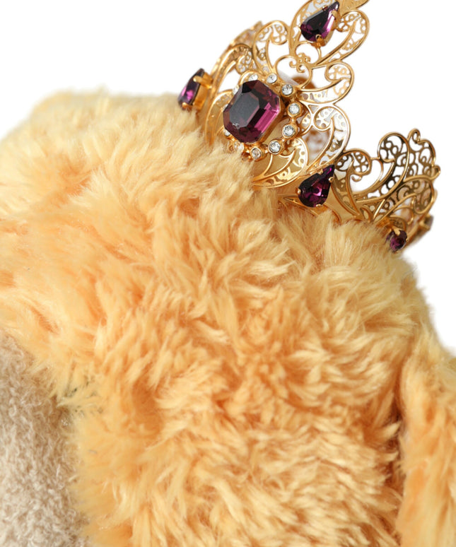 Dolce & Gabbana Brown Teddy Bear Gold Crystal Crown Hair Band Diadem
