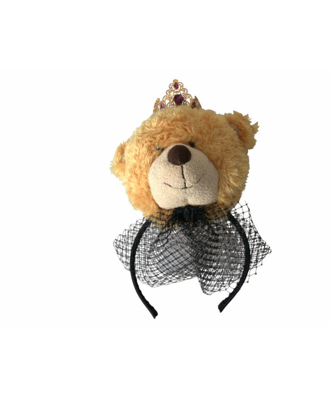 Dolce & Gabbana Brown Teddy Bear Gold Crystal Crown Hair Band Diadem