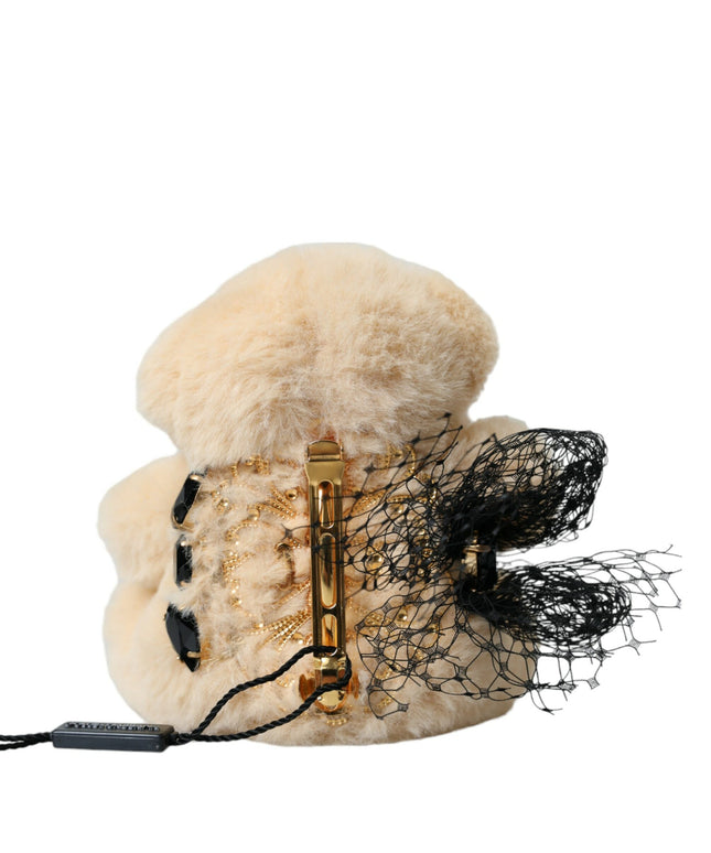 Dolce & Gabbana Beige Teddy Bear Mesh Net Band Hair Clip