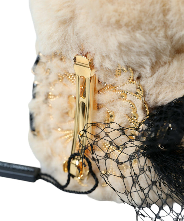 Dolce & Gabbana Beige Teddy Bear Mesh Net Band Hair Clip