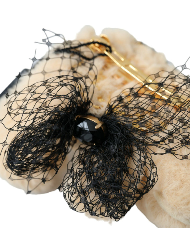 Dolce & Gabbana Beige Teddy Bear Mesh Net Band Hair Clip