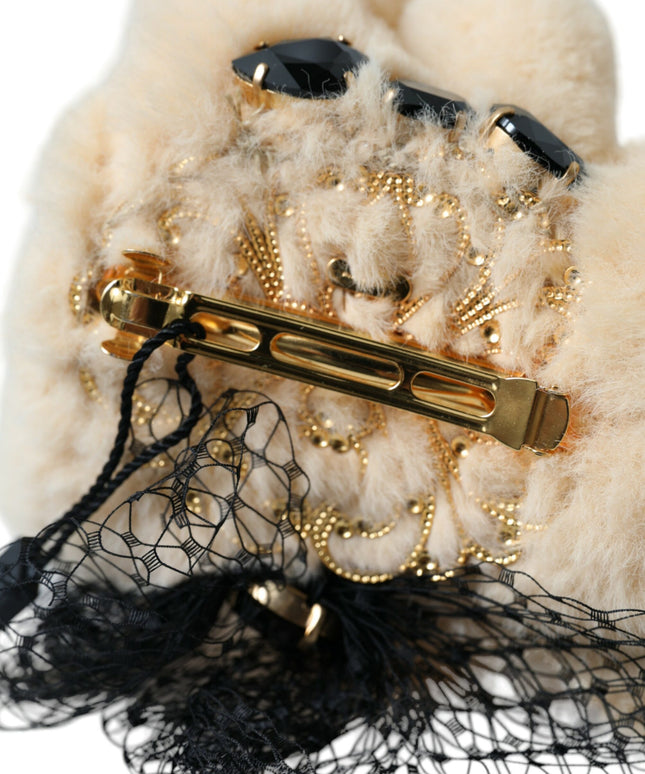 Dolce & Gabbana Beige Teddy Bear Mesh Net Band Hair Clip