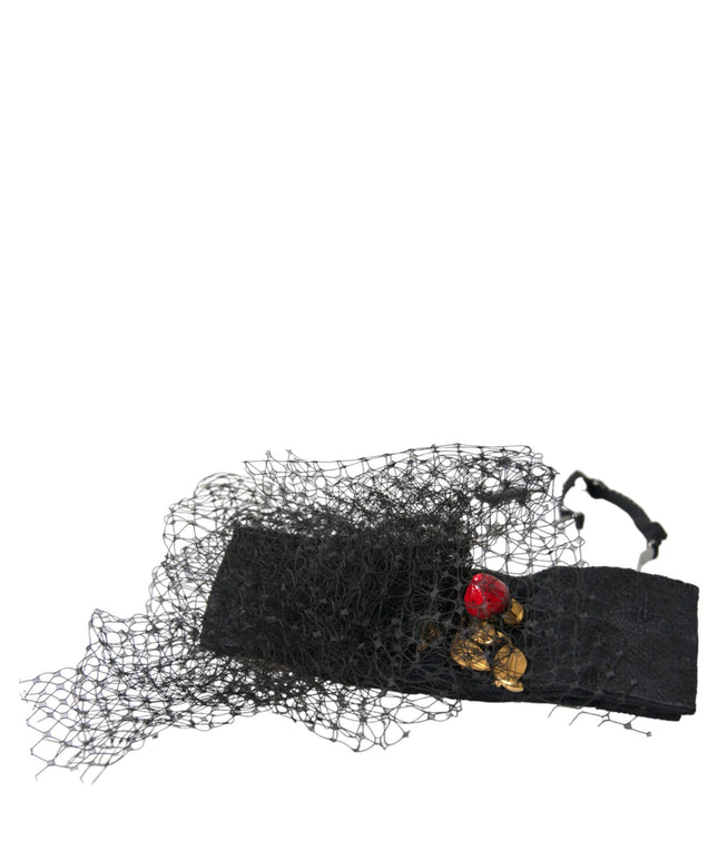 Dolce & Gabbana Black Strawberry Sicily Crystal Mesh Net Headband Diadem
