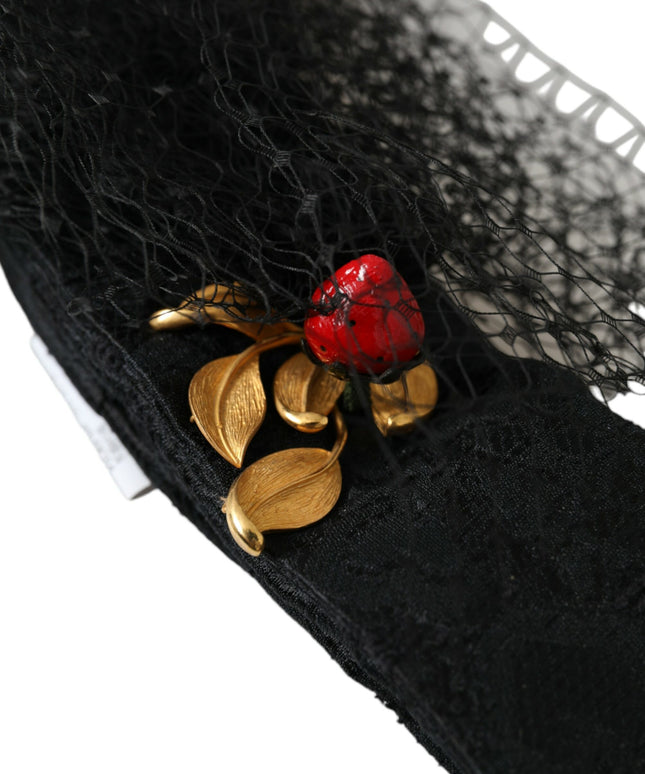 Dolce & Gabbana Black Strawberry Sicily Crystal Mesh Net Headband Diadem
