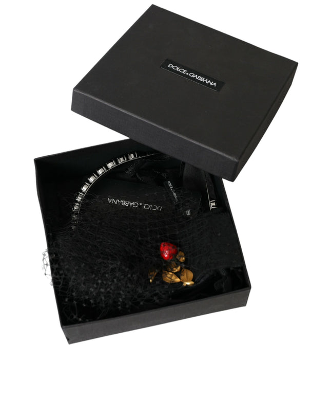 Dolce & Gabbana Black Strawberry Sicily Crystal Mesh Net Headband Diadem