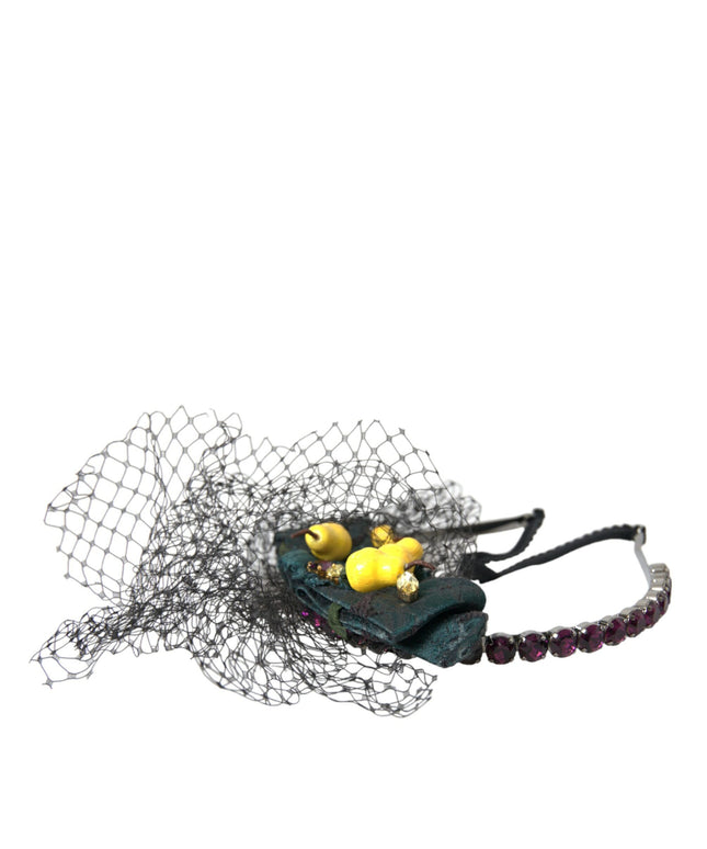 Dolce & Gabbana Black Lemons Sicily Purple Crystal Net Headband Diadem