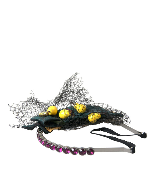 Dolce & Gabbana Black Lemons Sicily Purple Crystal Net Headband Diadem